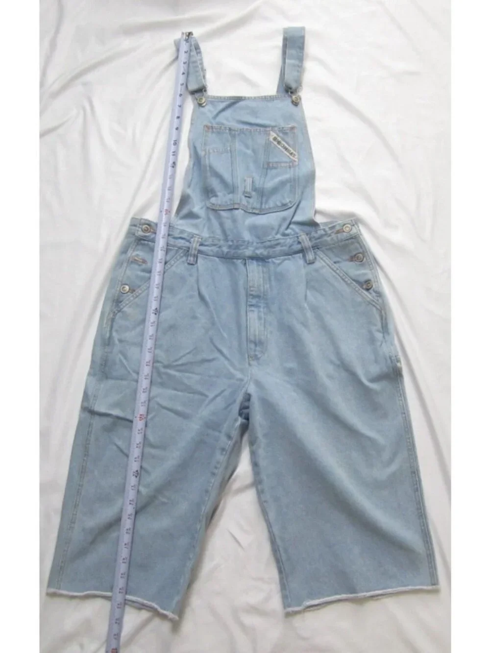 Vtg 90s Unionbay Denim Overalls Shorts Women 36 Light Cut Off Raw Hem(MP681)